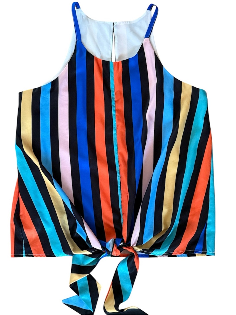 WOMENS MUTI COLORED MULTI STRIPPED SPAGHETTI STRAP SUMMER TOP LINING CLASSY MED